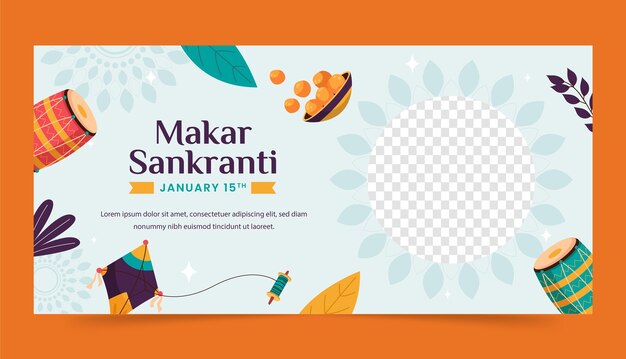 plantilla de banner horizontal plano para el festival Makar Sankranti