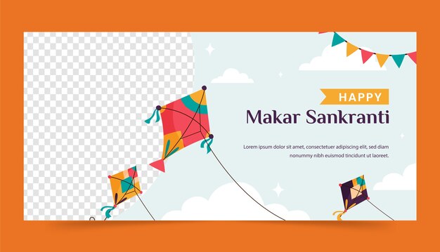 plantilla de banner horizontal plano para el festival Makar Sankranti