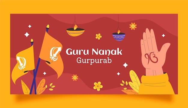 Vector gratuito plantilla de banner horizontal plano gurú nanak gurpurab