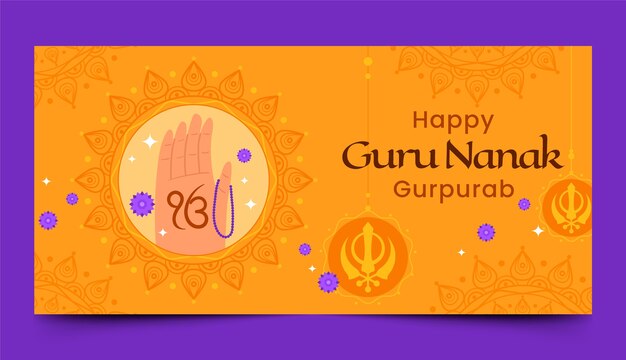 Vector gratuito plantilla de banner horizontal plano gurú nanak gurpurab