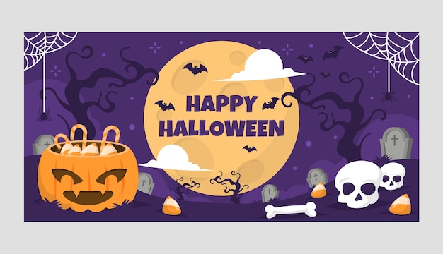 Plantilla de banner horizontal plano de halloween