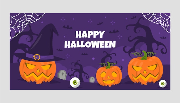 Plantilla de banner horizontal plano de halloween