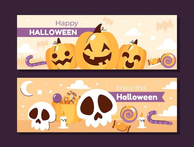 Plantilla de banner horizontal plano de halloween