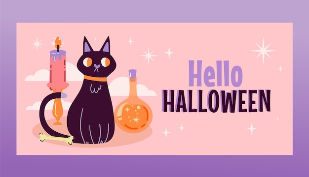 Plantilla de banner horizontal plano de halloween