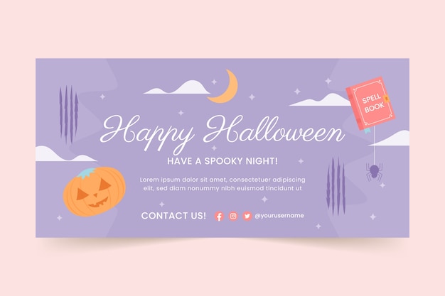 Plantilla de banner horizontal plano de halloween