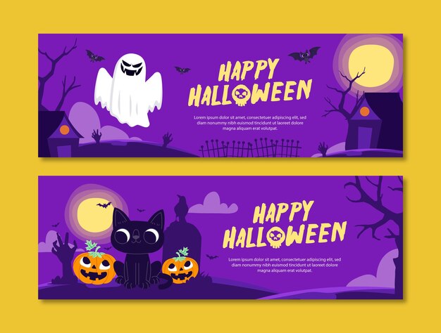 Plantilla de banner horizontal plano de halloween