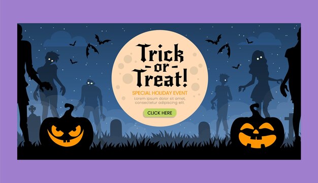 Plantilla de banner horizontal plano de halloween
