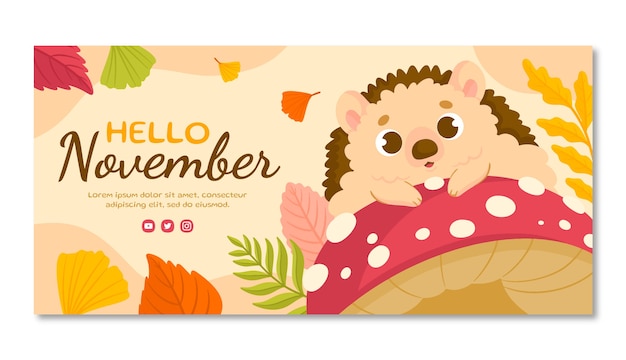 Vector gratuito plantilla de banner horizontal plano hola noviembre