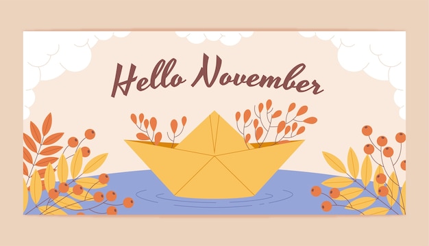 Plantilla de banner horizontal plano hola noviembre