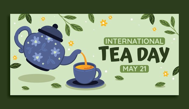 Plantilla de banner horizontal plano internacional del día del té