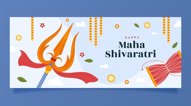 Plantilla de banner horizontal plano maha shivaratri