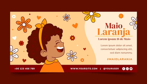 Vector gratuito plantilla de banner horizontal plano para maio laranja brasileño