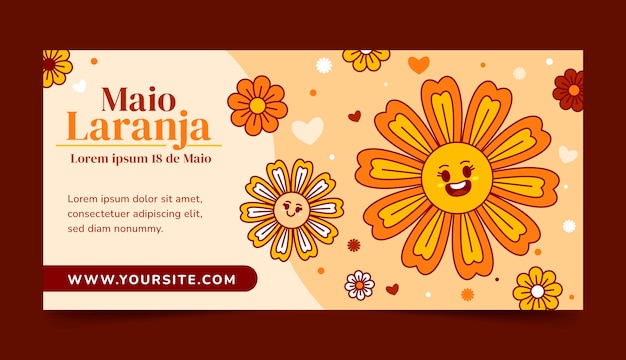 Plantilla de banner horizontal plano para maio laranja brasileño