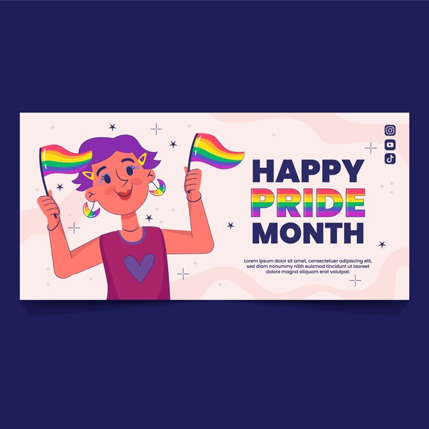 Plantilla de banner horizontal plano del mes del orgullo lgbt