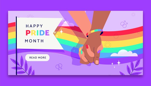 Plantilla de banner horizontal plano del mes del orgullo lgbt
