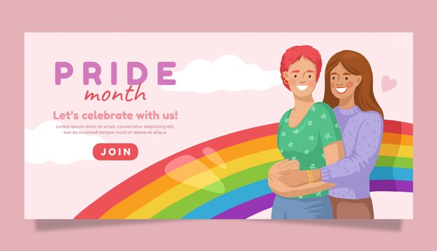 Plantilla de banner horizontal plano del mes del orgullo lgbt