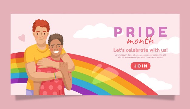 Plantilla de banner horizontal plano del mes del orgullo lgbt