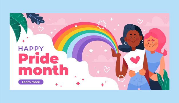 Plantilla de banner horizontal plano del mes del orgullo lgbt