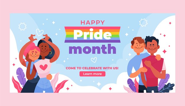 Plantilla de banner horizontal plano del mes del orgullo lgbt