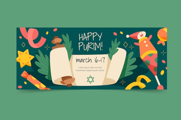Plantilla de banner horizontal plano purim