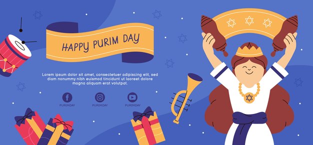 Plantilla de banner horizontal plano purim
