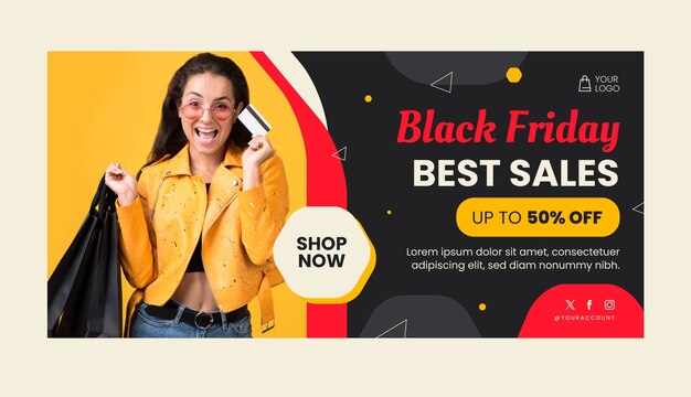Plantilla de banner horizontal plano para rebajas del viernes negro