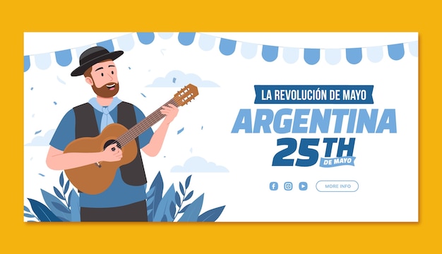 Plantilla de banner horizontal plano para la revolución argentina del 25 de mayo