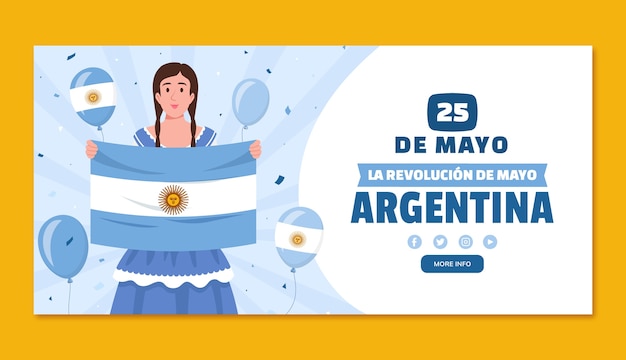 Vector gratuito plantilla de banner horizontal plano para la revolución argentina del 25 de mayo