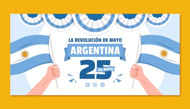 Plantilla de banner horizontal plano para la revolución argentina del 25 de mayo