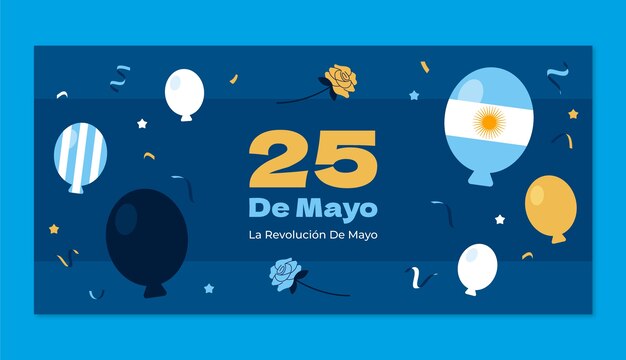Plantilla de banner horizontal plano para la revolución de mayo argentina