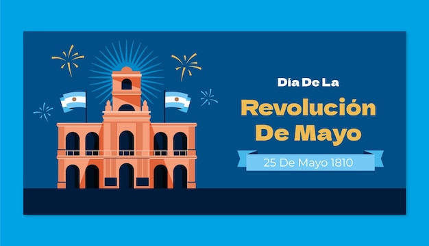 Plantilla de banner horizontal plano para la revolución de mayo argentina