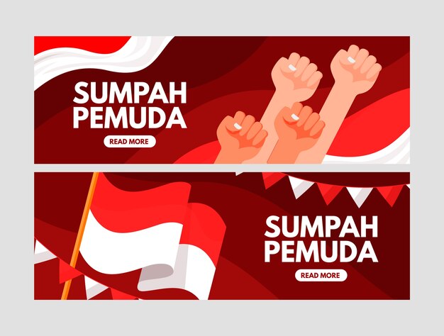 Plantilla de banner horizontal plano para sumpah pemuda indonesio