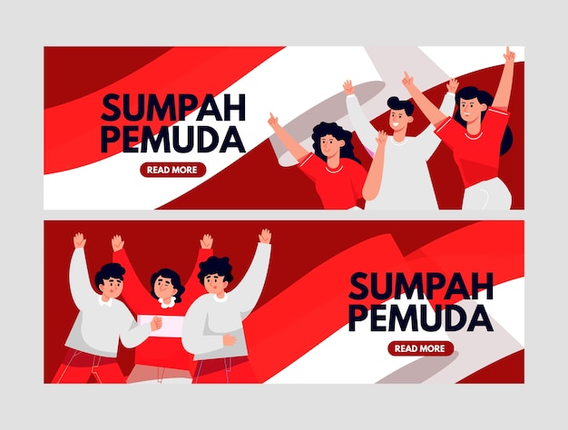 Plantilla de banner horizontal plano para sumpah pemuda indonesio