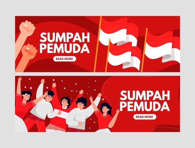 Plantilla de banner horizontal plano para sumpah pemuda indonesio