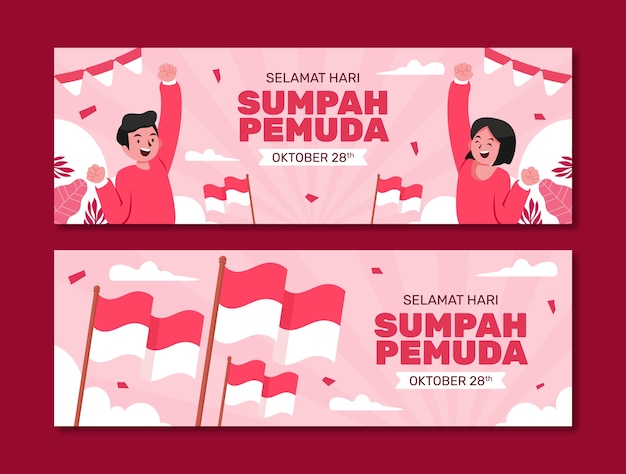 Plantilla de banner horizontal plano para sumpah pemuda indonesio