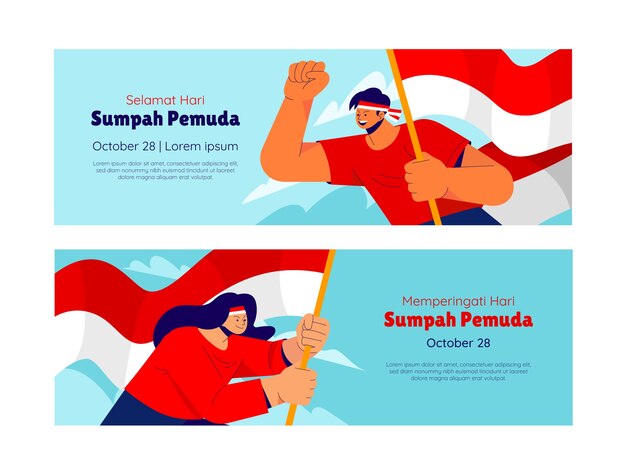 Plantilla de banner horizontal plano para sumpah pemuda indonesio
