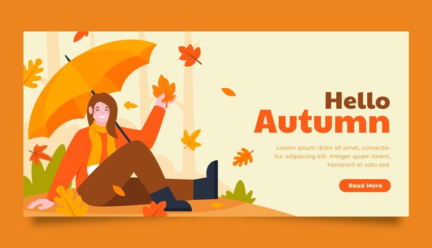 Plantilla de banner horizontal plano para la temporada de otoño