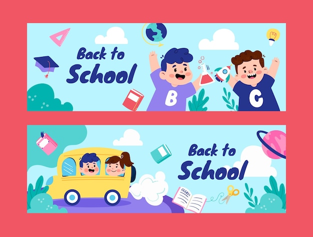 Vector gratuito plantilla de banner horizontal plano para la temporada de regreso a la escuela