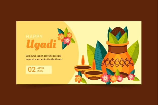 Plantilla de banner horizontal plano ugadi