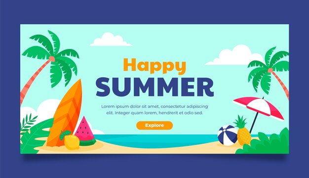 Plantilla de banner horizontal plano para el verano