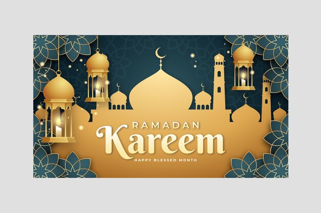 Plantilla de banner horizontal de ramadán degradado