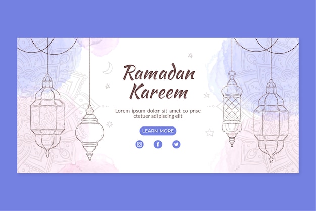 Vector gratuito plantilla de banner horizontal de ramadán dibujado a mano