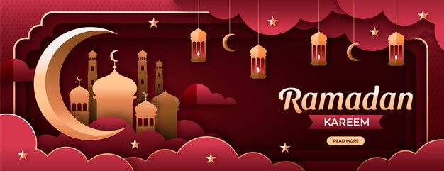 Plantilla de banner horizontal de ramadán de estilo de papel