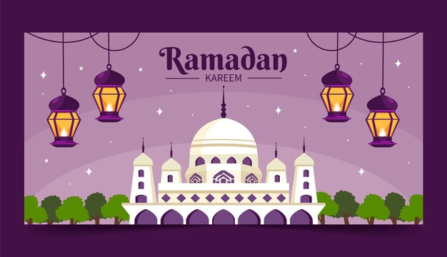 Vector gratuito plantilla de banner horizontal de ramadán plano