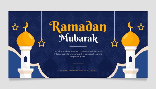 Plantilla de banner horizontal de ramadán plano