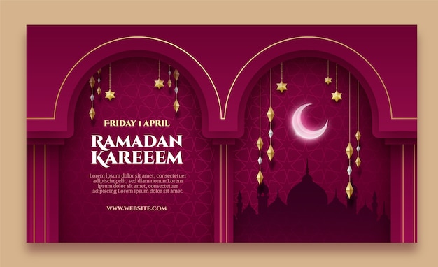 Vector gratuito plantilla de banner horizontal de ramadán realista