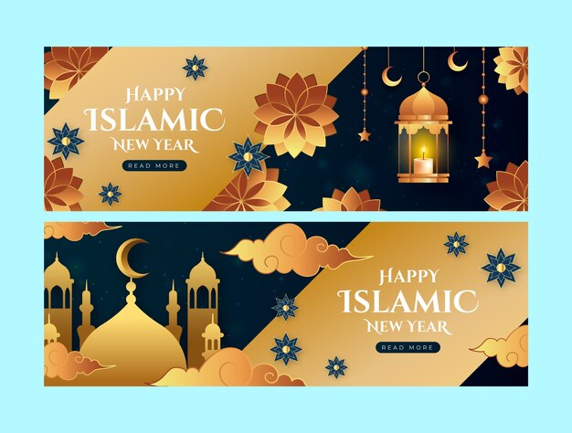 Plantilla de banner horizontal realista para la celebración del año nuevo islámico