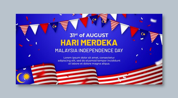 Plantilla de banner horizontal realista para la celebración del día de malasia