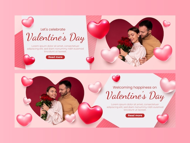 Vector gratuito plantilla de banner horizontal realista para la celebración del día de san valentín