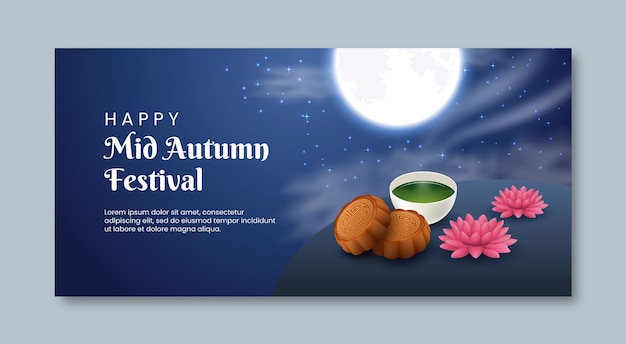 Plantilla de banner horizontal realista para la celebración del festival del medio otoño